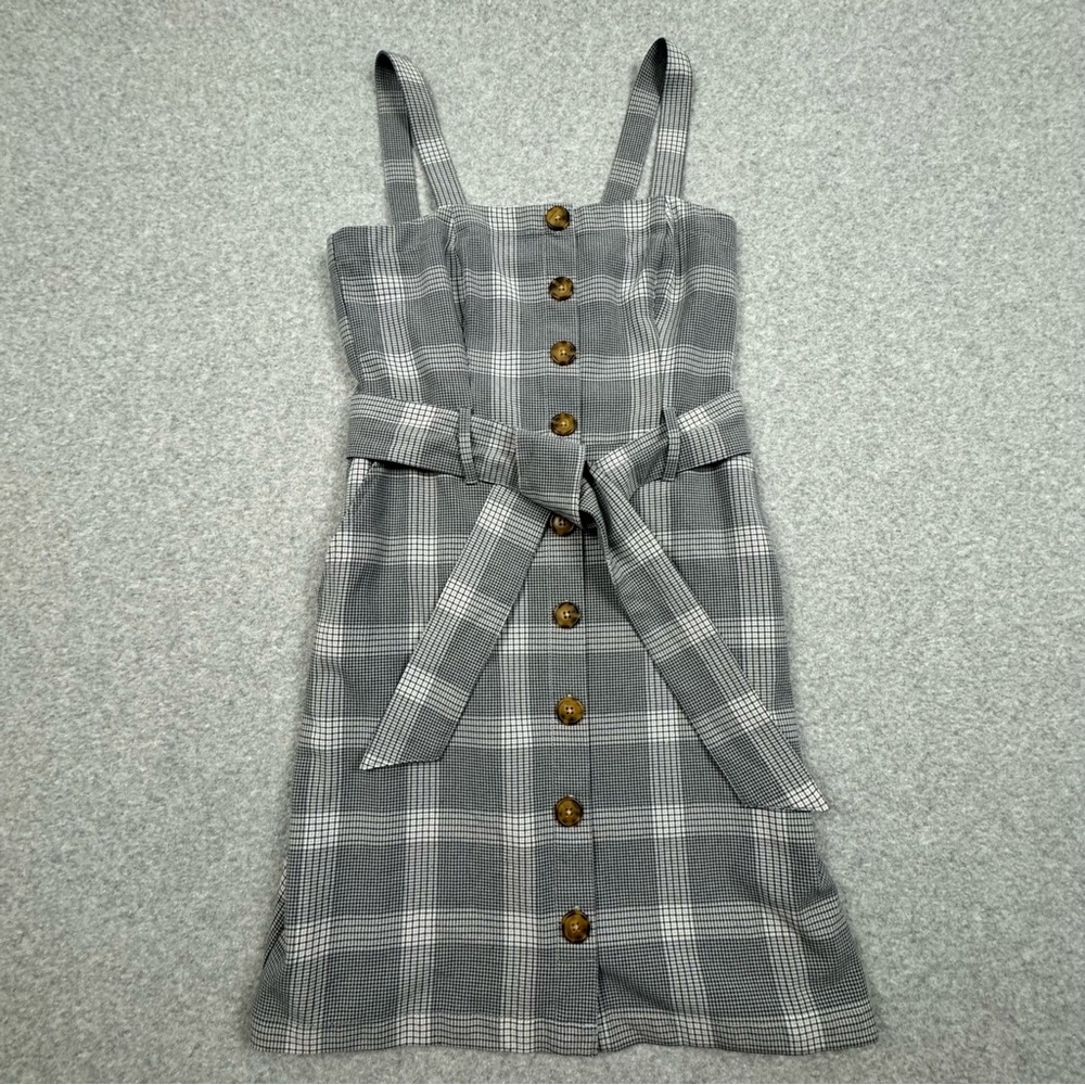 Abercrombie & Fitch Dress‎ XS Buttoned Up Pinafore Mini Pockets Glen Check Plaid